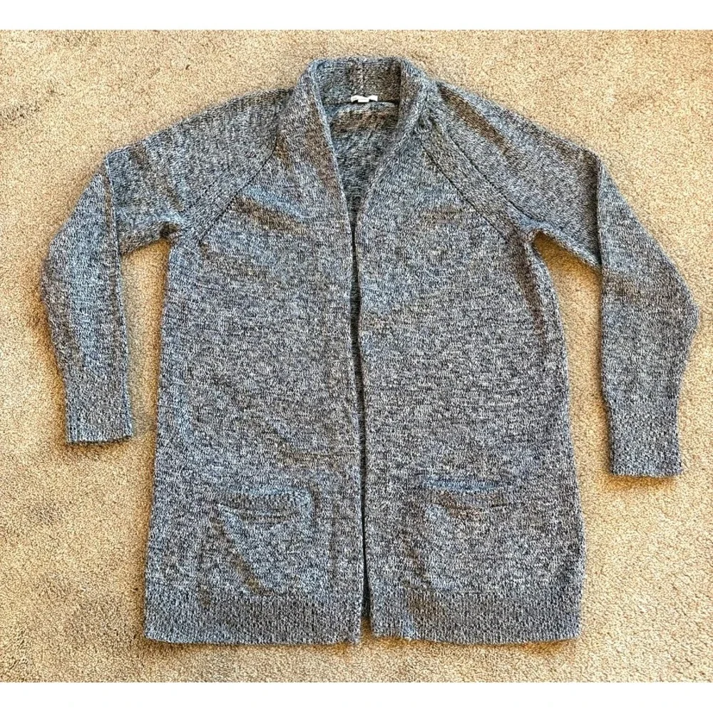 GAP Women Marled Knit Open Front Cardigan Sweater Large Pockets Long Soft EUC
